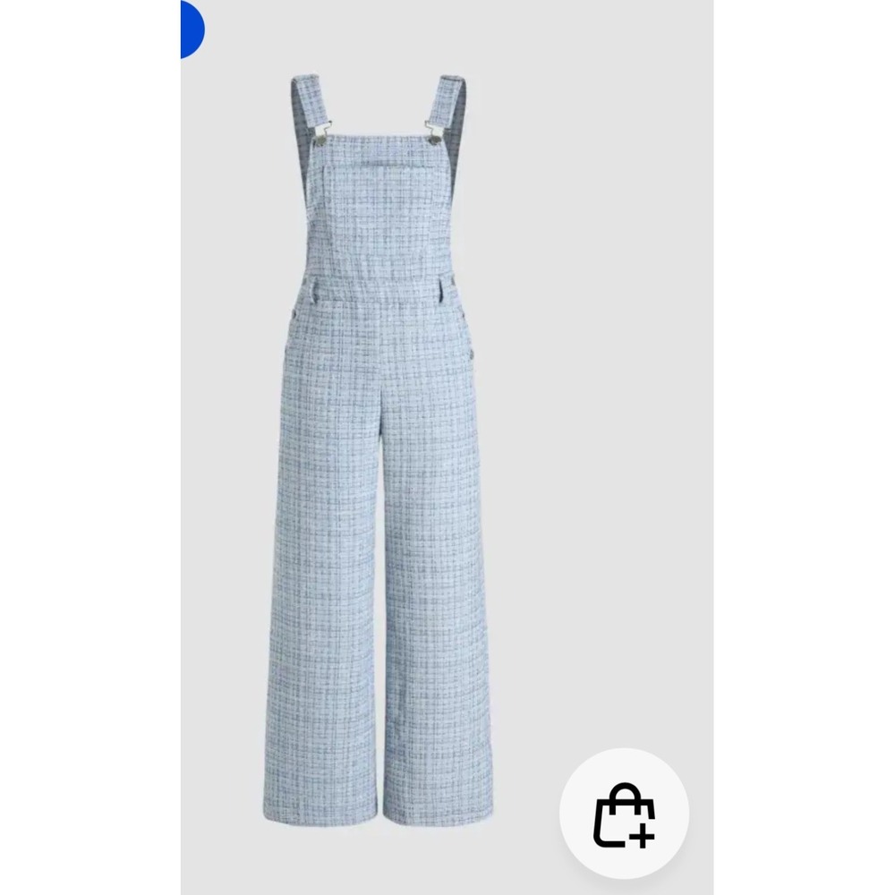 Cider Tweed Square Neck Button Jumpsuit Blue Metallic Wide Leg Overalls S NWT